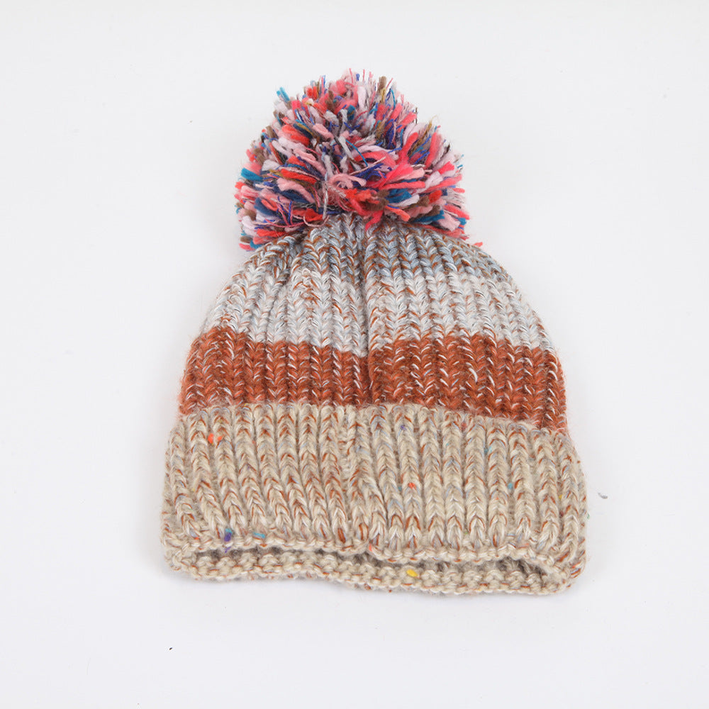 Wholesale Cute Fur Ball Fish Bone Color Matching Thickened Women's Knitted Hat Beanie